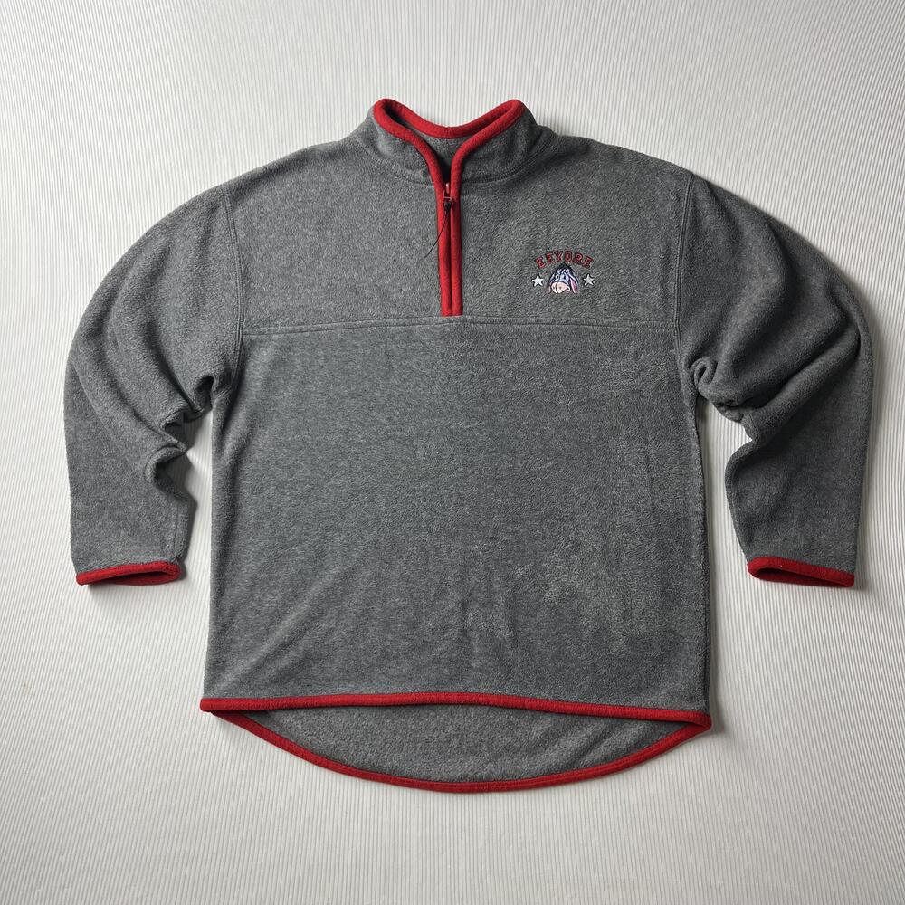 Disney Pooh Eeyore Fleece Shirt Womens M Gray 1/2 Zip Mock Neck Embroidered